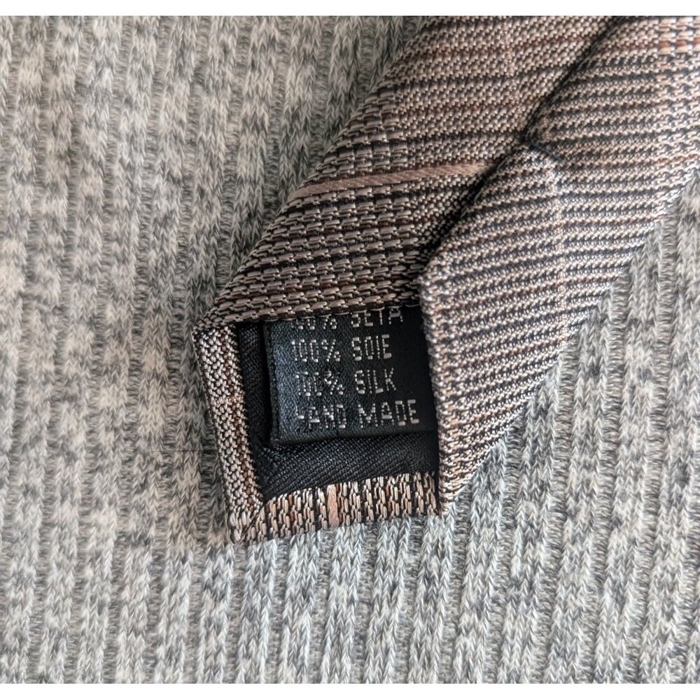 Matex Silk Tie, Grey/Brown/Silver/Metallic Geometric Pattern, NWT - Picture 2 of 5